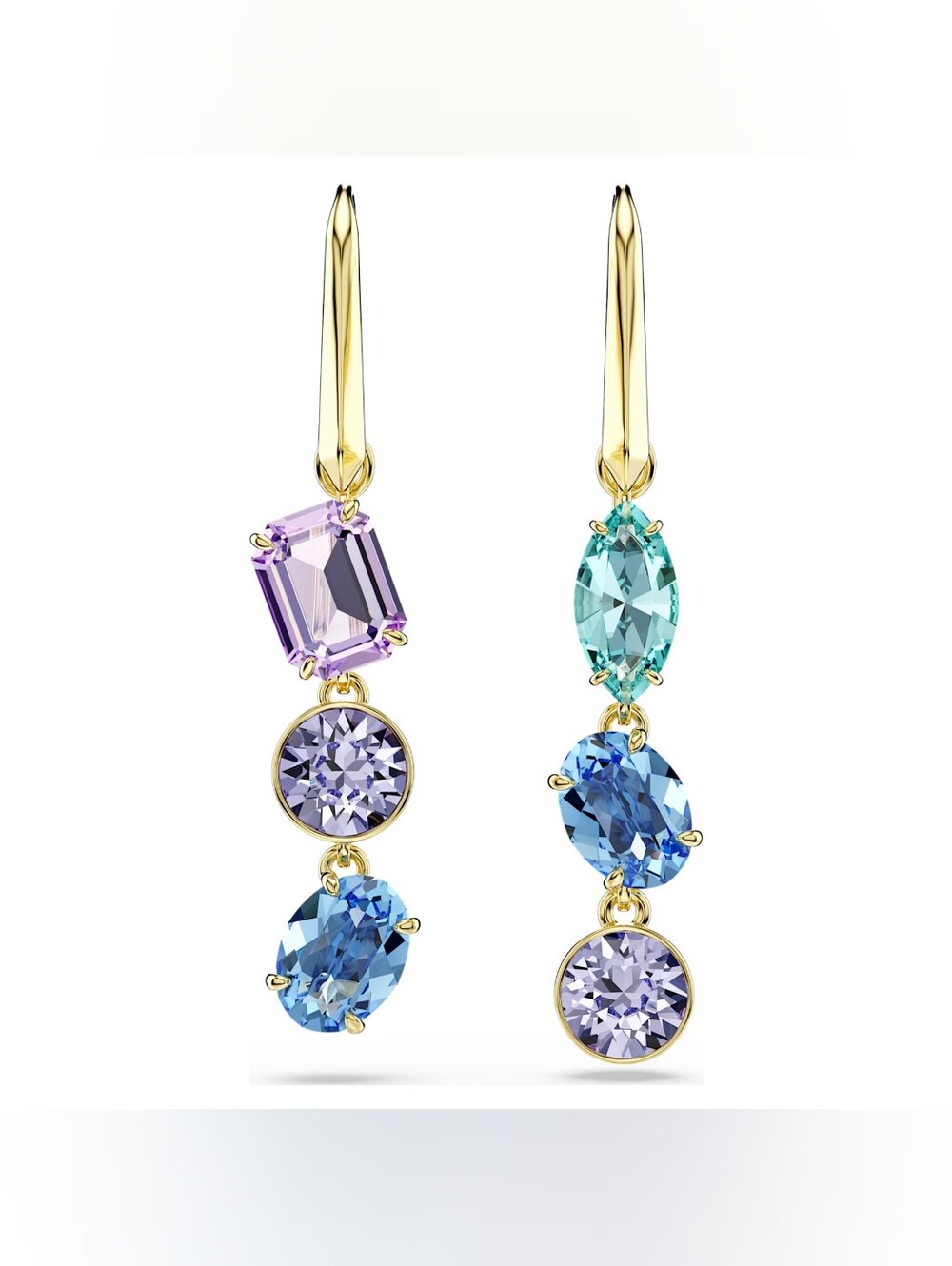 Swarovski Gema Multicolour Asymmetric Drop Earrings 18K Gold Finish